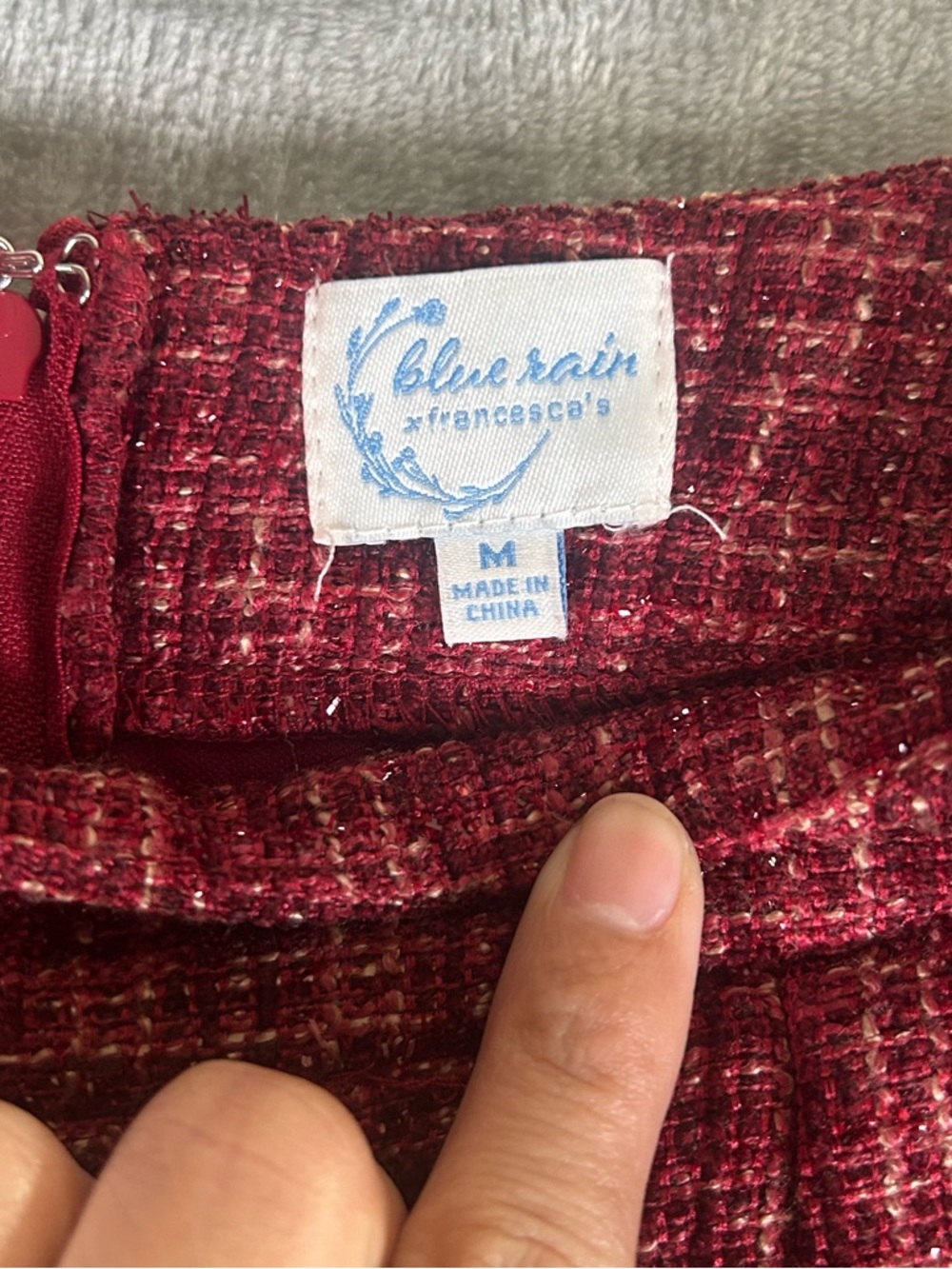 Francesca's Collections Blue Rain Burgundy Tweed Skirt - Picture 5 of 12